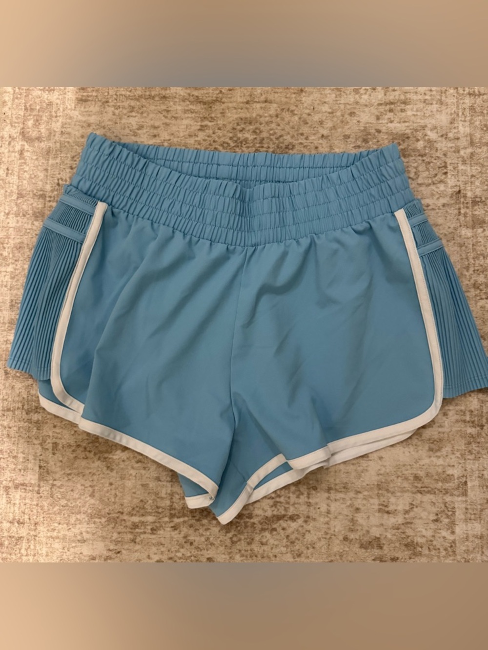 All In Motion Sky Blue Running Shorts with White Piping